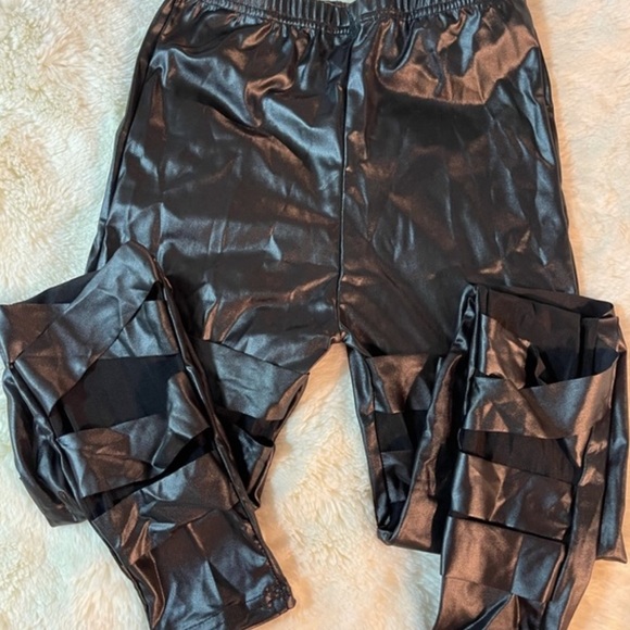 Like New! Vegan Stretchy Leather Slitted Leggings - Picture 4 of 4